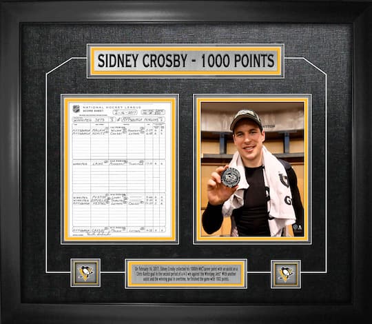 Sidney Crosby Pittsburgh Penguins Framed 1000th Point Collage with Scoresheet 28.5" x 24.5"